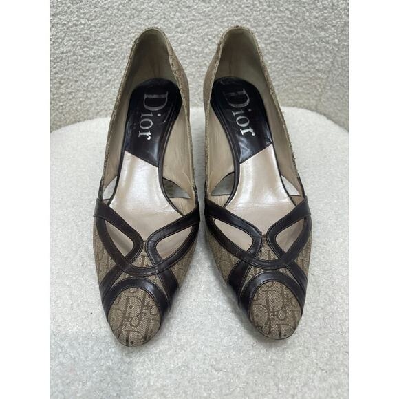 Christian Dior Women's Brown Monogram Canvas and Leather Heels Size 37 - Picture 1 of 4